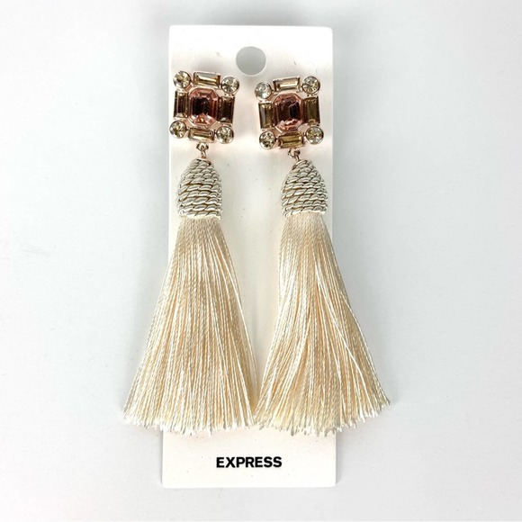 Express Jewelry - Express Jewel Braided Rope Top Tassel Earrings Pink & Cream